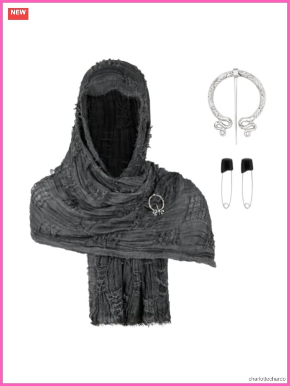 Medieval Hooded Shawl Cloak with Brooch & Pin - One Size Costume